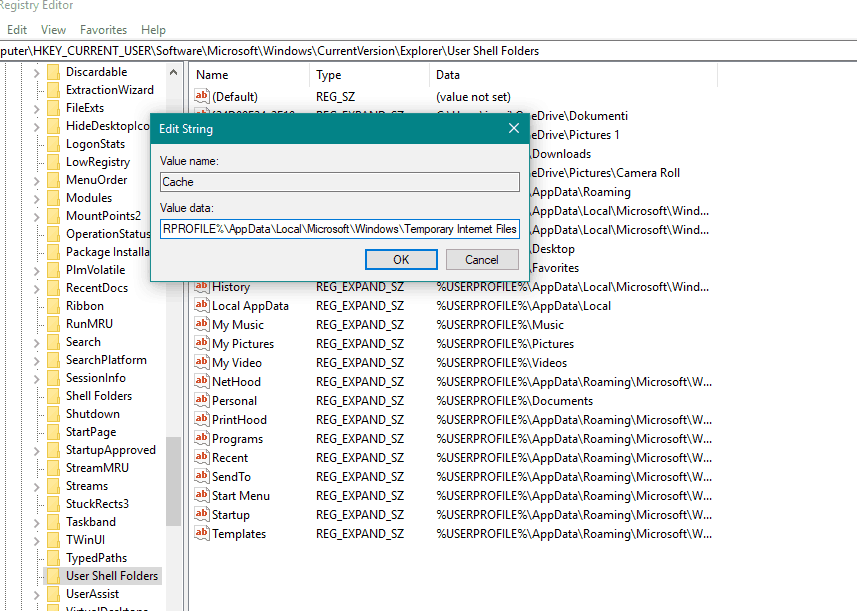 Error code 0x8024600e %USERPROFILE%AppDataLocalMicrosoftWindowsTemporary Internet Files