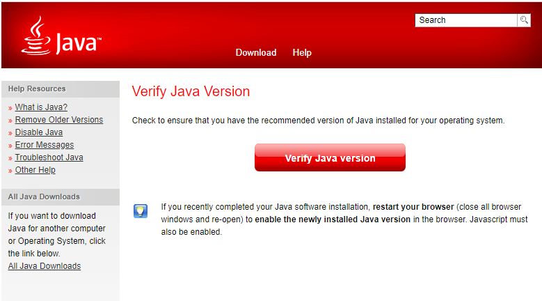 The Verify Java version button Verify Java version button STACK OVERFLOW LINE 20