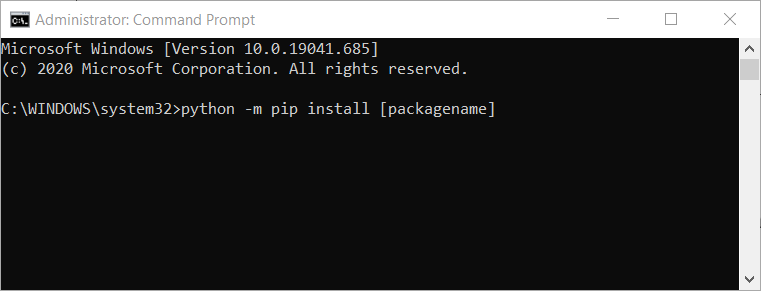 The Python install command Python install command pip is not recognized