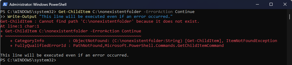Continue PowerShell